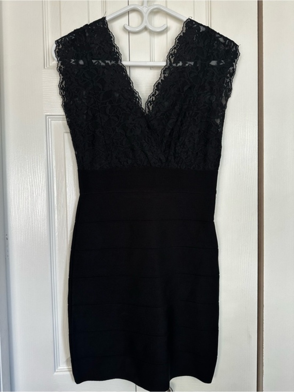 bebe Black Lace V-Neck Sheath Dress #55